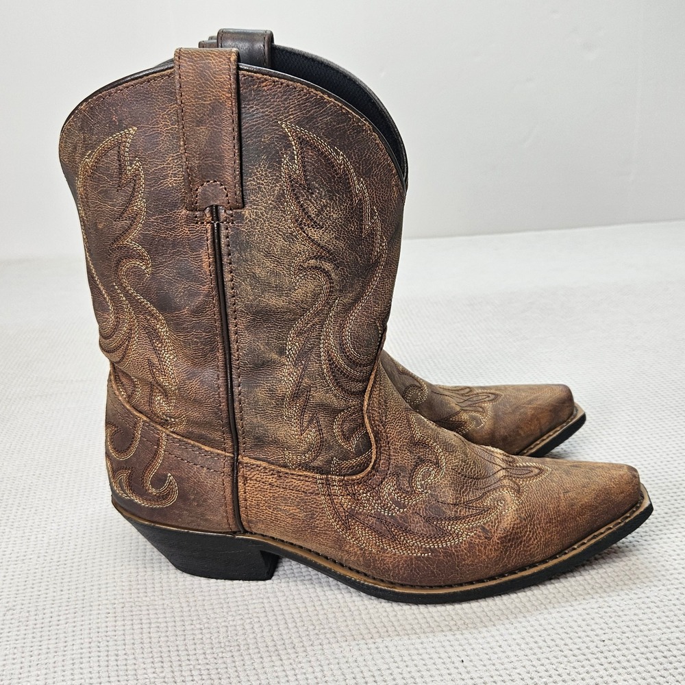 Laredo 52094 Womens Brown Distressed Leather Snip Toe Western Cowboy Boots 10M - Picture 12 of 16